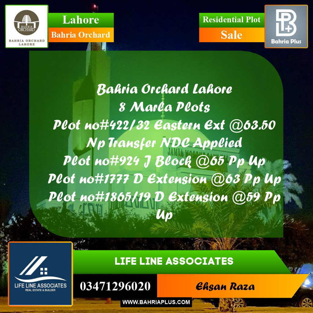 8 Marla Residential Plot for Sale in Bahria Orchard, Lahore - (BP-280884)