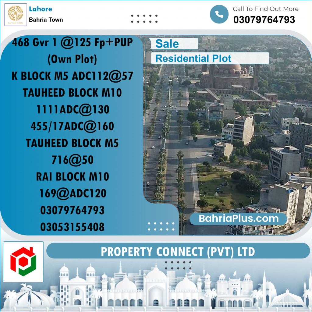 Residential Plot for Sale in Bahria Town, Lahore - (BP-280894)