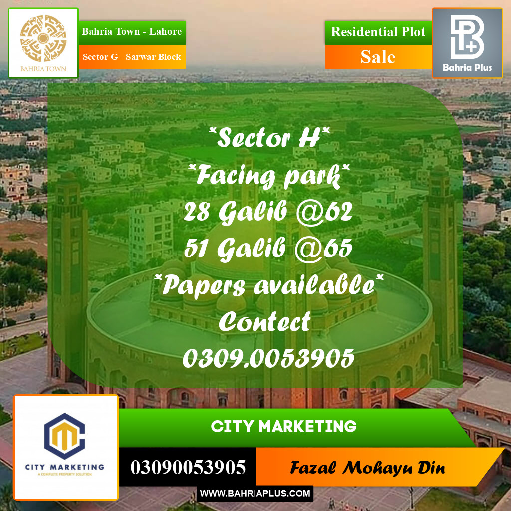 5 Marla Residential Plot for Sale in Sector G - Sarwar Block -  Bahria Town, Lahore - (BP-280895)