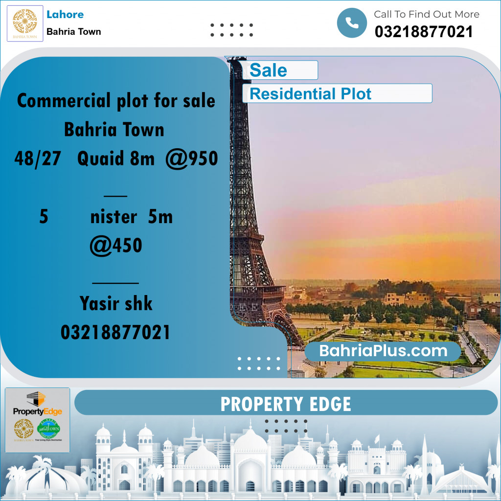 Residential Plot for Sale in Bahria Town, Lahore - (BP-280901)