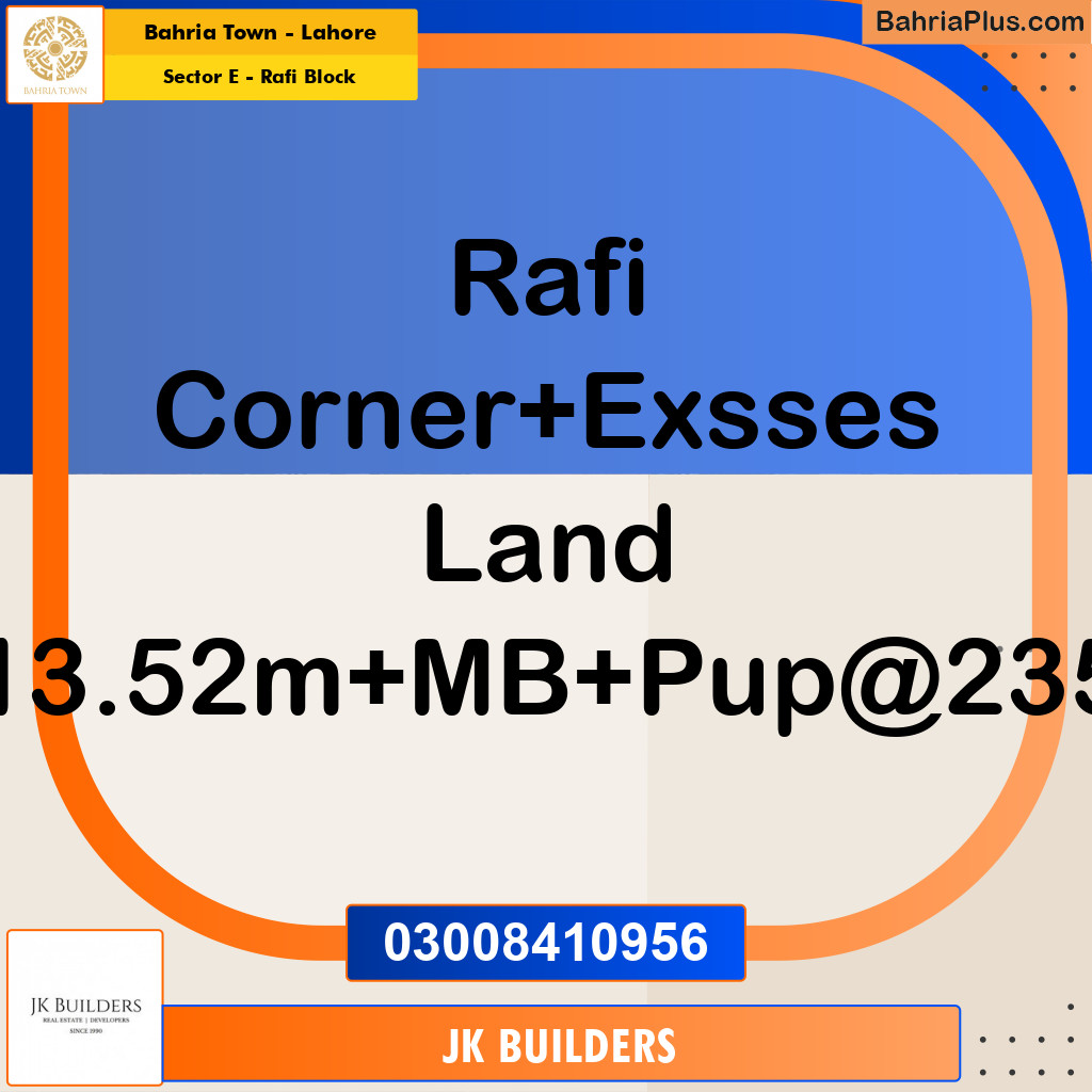 13.52 Marla Residential Plot for Sale in Sector E - Rafi Block -  Bahria Town, Lahore - (BP-280929)