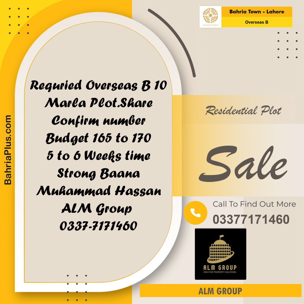 10 Marla Residential Plot for Sale in Overseas B -  Bahria Town, Lahore - (BP-280941)