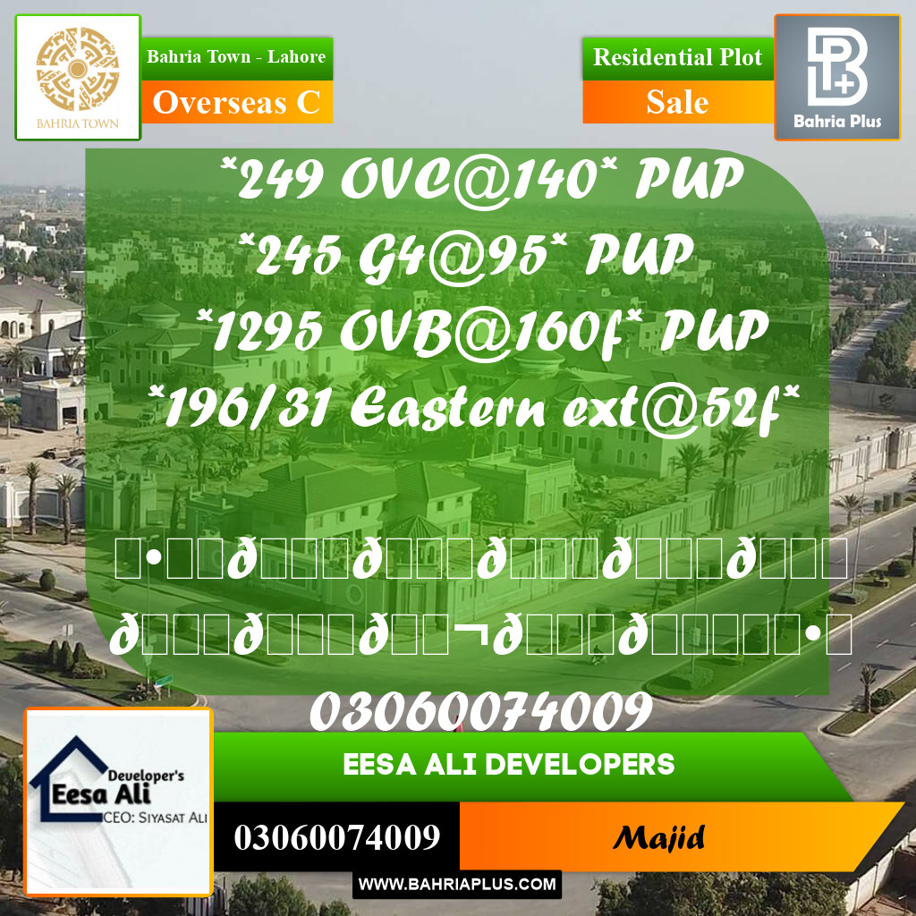 Residential Plot for Sale in Overseas C -  Bahria Town, Lahore - (BP-280944)