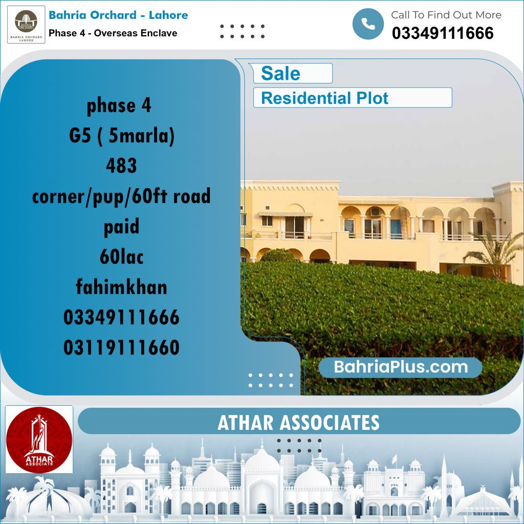 5 Marla Residential Plot for Sale in Phase 4 - Overseas Enclave -  Bahria Orchard, Lahore - (BP-280952)