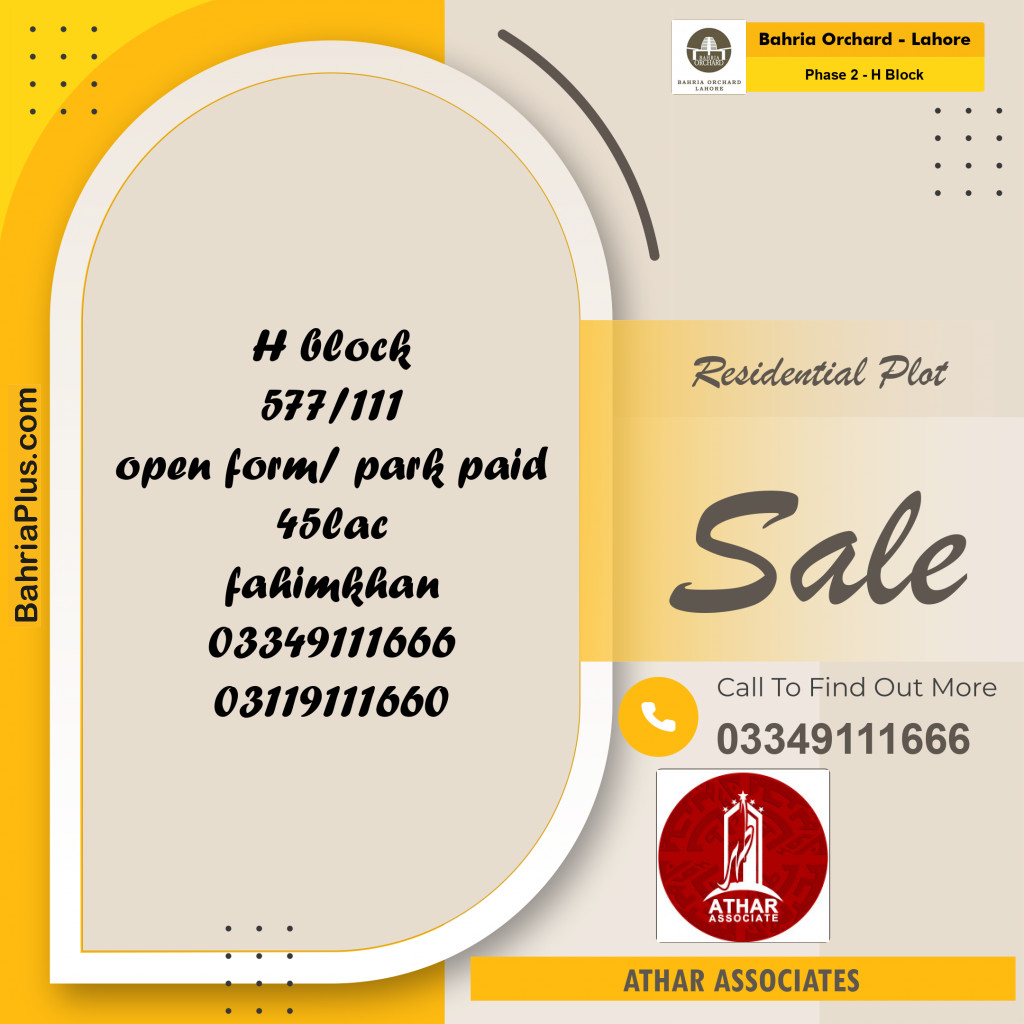 5 Marla Residential Plot for Sale in Phase 2 - H Block -  Bahria Orchard, Lahore - (BP-280953)
