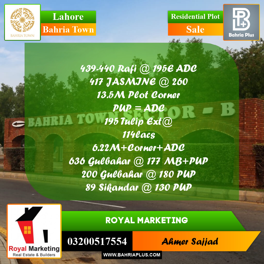 Residential Plot for Sale in Bahria Town, Lahore - (BP-280975)