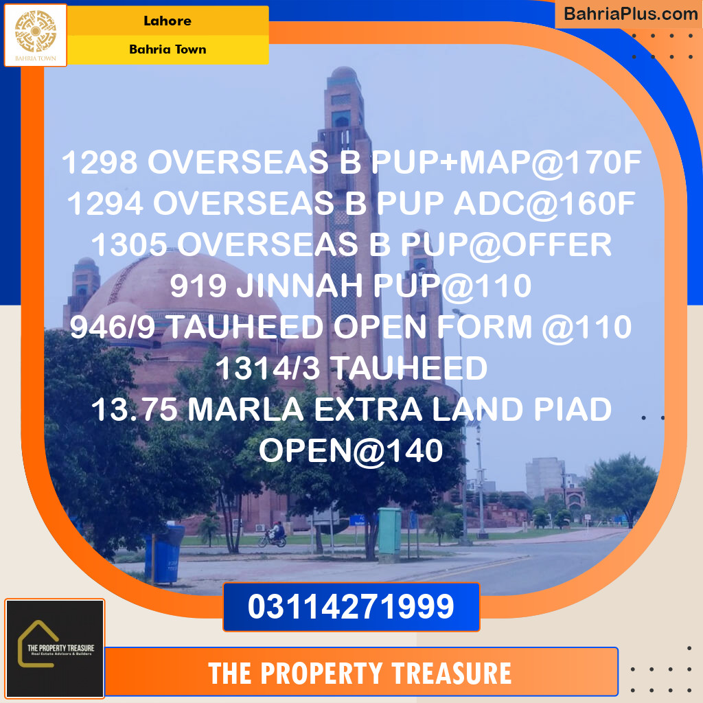Residential Plot for Sale in Bahria Town, Lahore - (BP-281023)