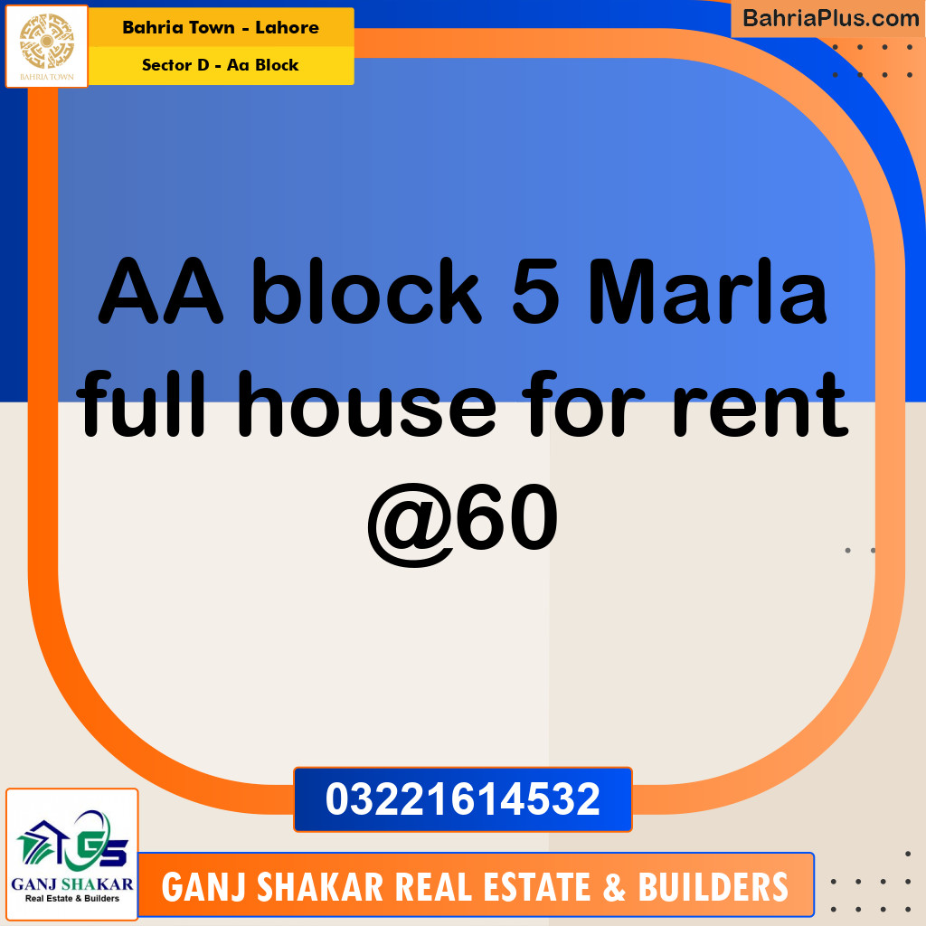 5 Marla Residential House for Rent in Sector D - AA Block -  Bahria Town, Lahore - (BP-281036)