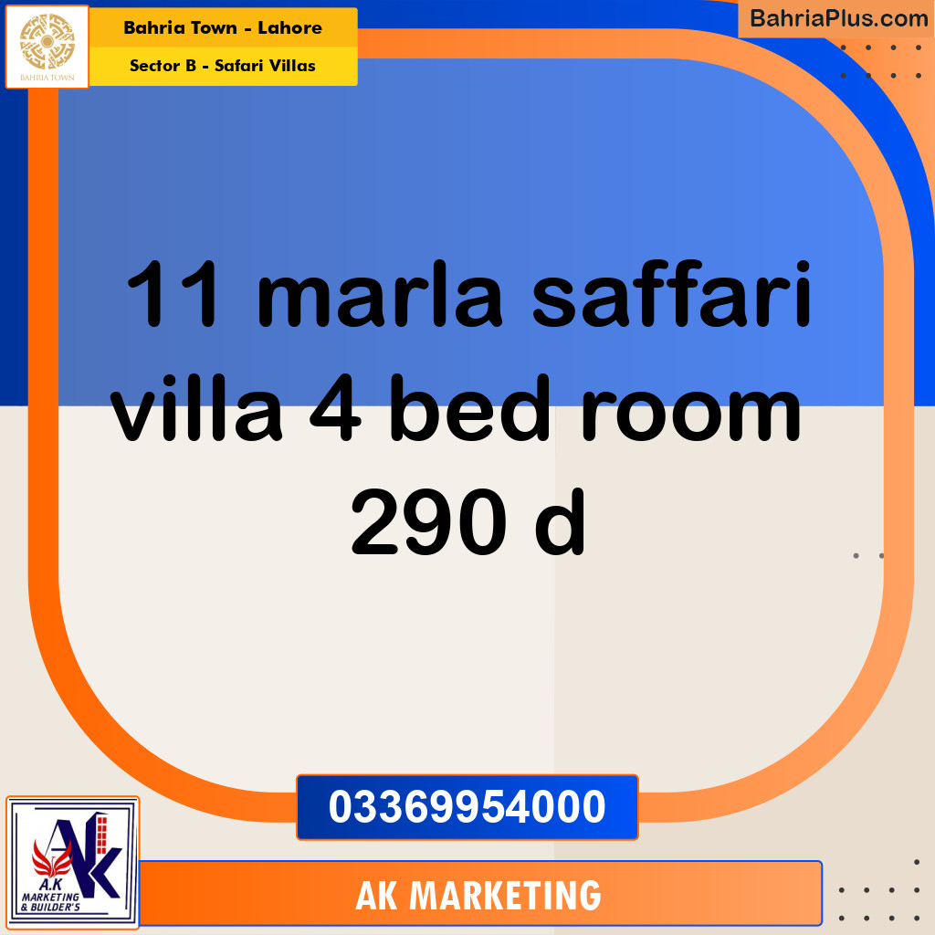 11 Marla Residential House for Sale in Sector B - Safari Villas -  Bahria Town, Lahore - (BP-281053)