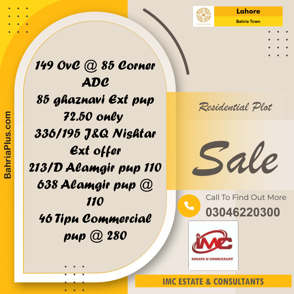 Residential Plot for Sale in Bahria Town, Lahore - (BP-281059)