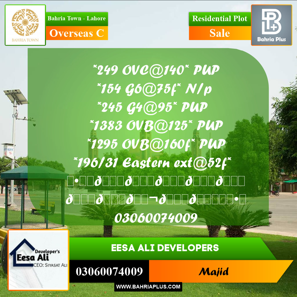 Residential Plot for Sale in Overseas C -  Bahria Town, Lahore - (BP-281062)