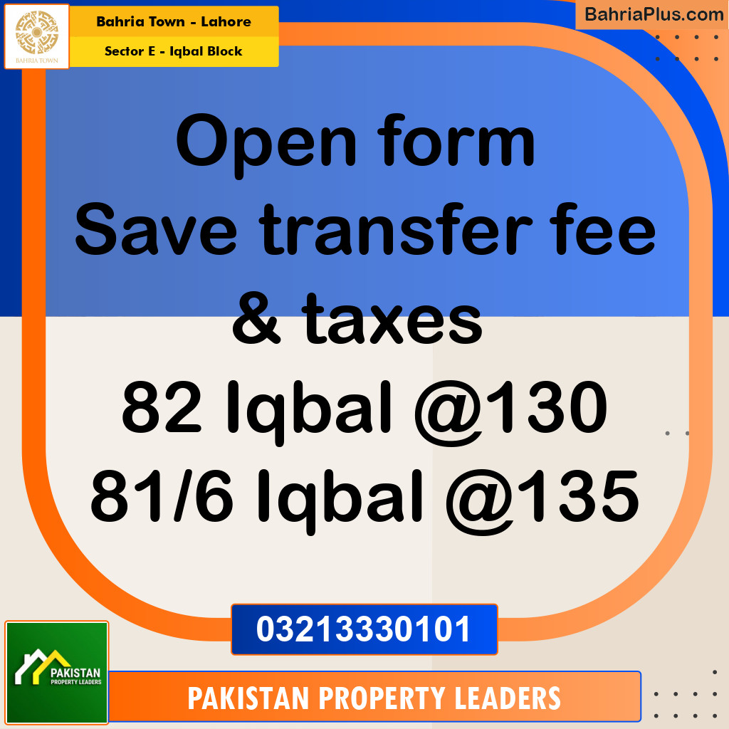 10 Marla Residential Plot for Sale in Sector E - Iqbal Block -  Bahria Town, Lahore - (BP-281090)