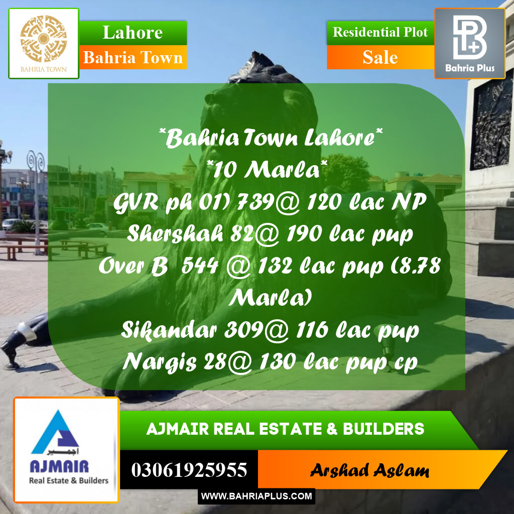 Residential Plot for Sale in Bahria Town, Lahore - (BP-281125)