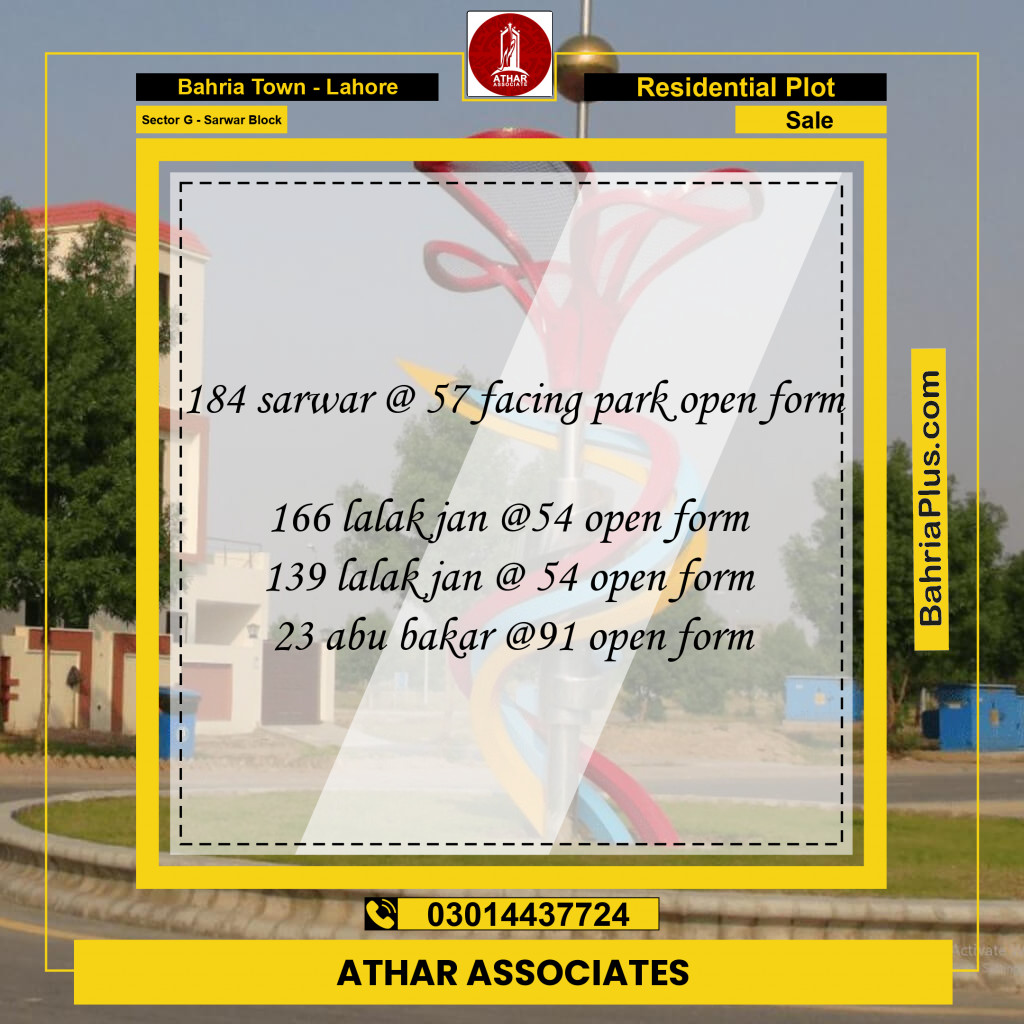 5 Marla Residential Plot for Sale in Sector G - Sarwar Block -  Bahria Town, Lahore - (BP-281131)