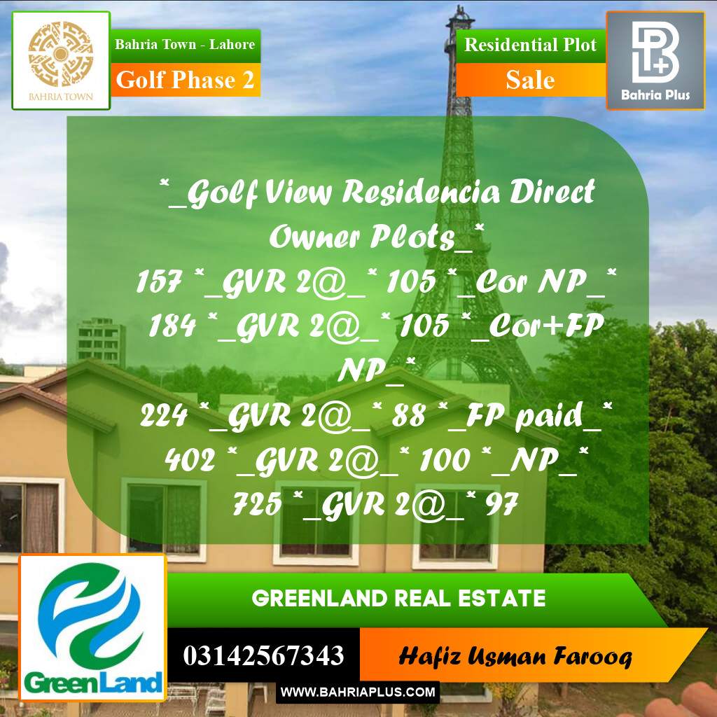 10 Marla Residential Plot for Sale in Golf Phase 2 -  Bahria Town, Lahore - (BP-281153)