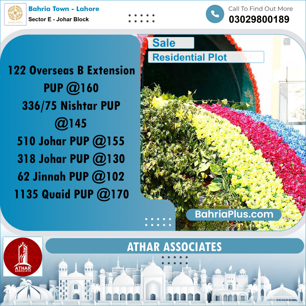 10 Marla Residential Plot for Sale in Sector E - Johar Block -  Bahria Town, Lahore - (BP-281212)
