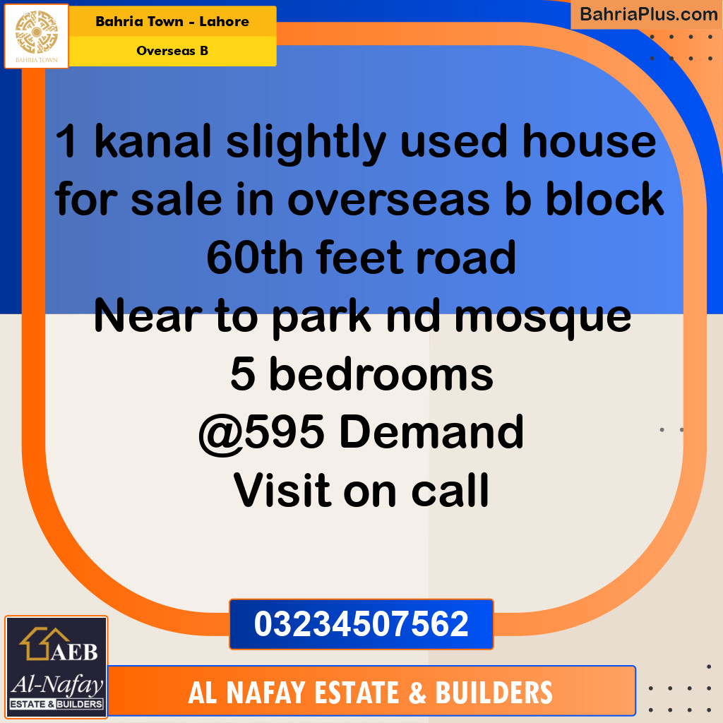 1 Kanal Residential House for Sale in Overseas B -  Bahria Town, Lahore - (BP-281214)