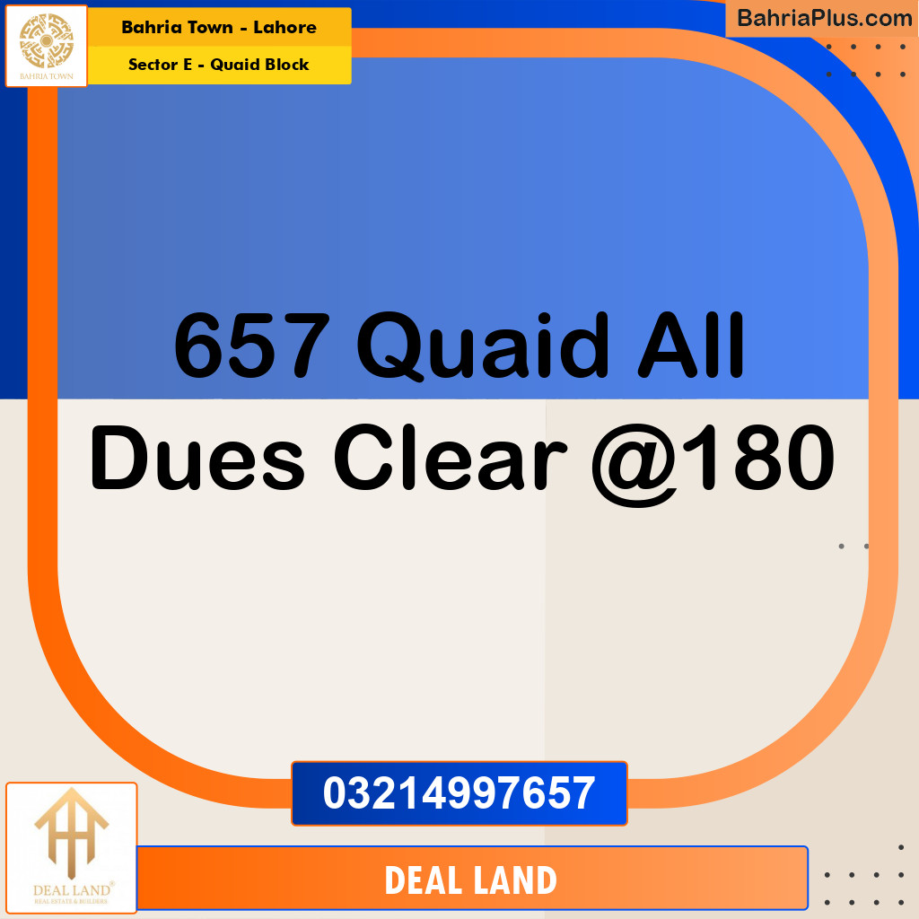 10 Marla Residential Plot for Sale in Sector E - Quaid Block -  Bahria Town, Lahore - (BP-281225)