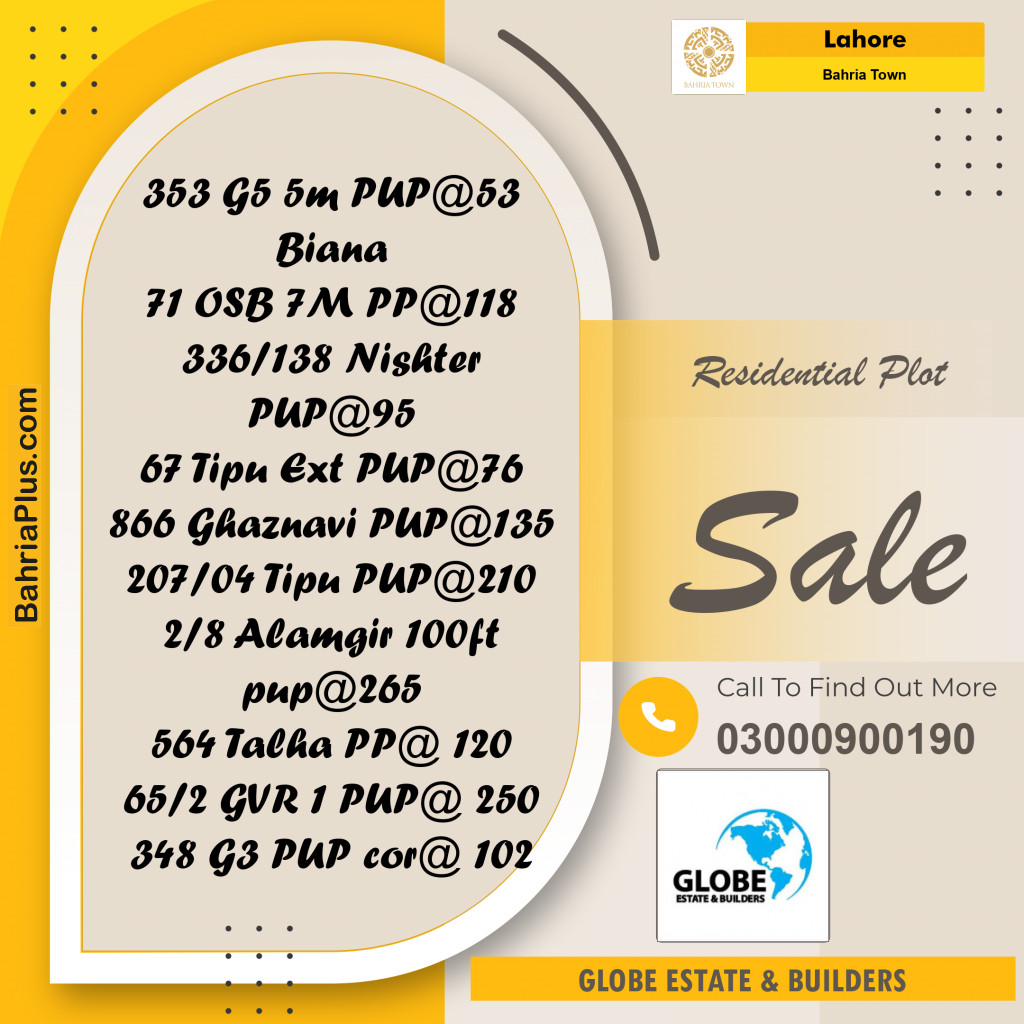 Residential Plot for Sale in Bahria Town, Lahore - (BP-281344)