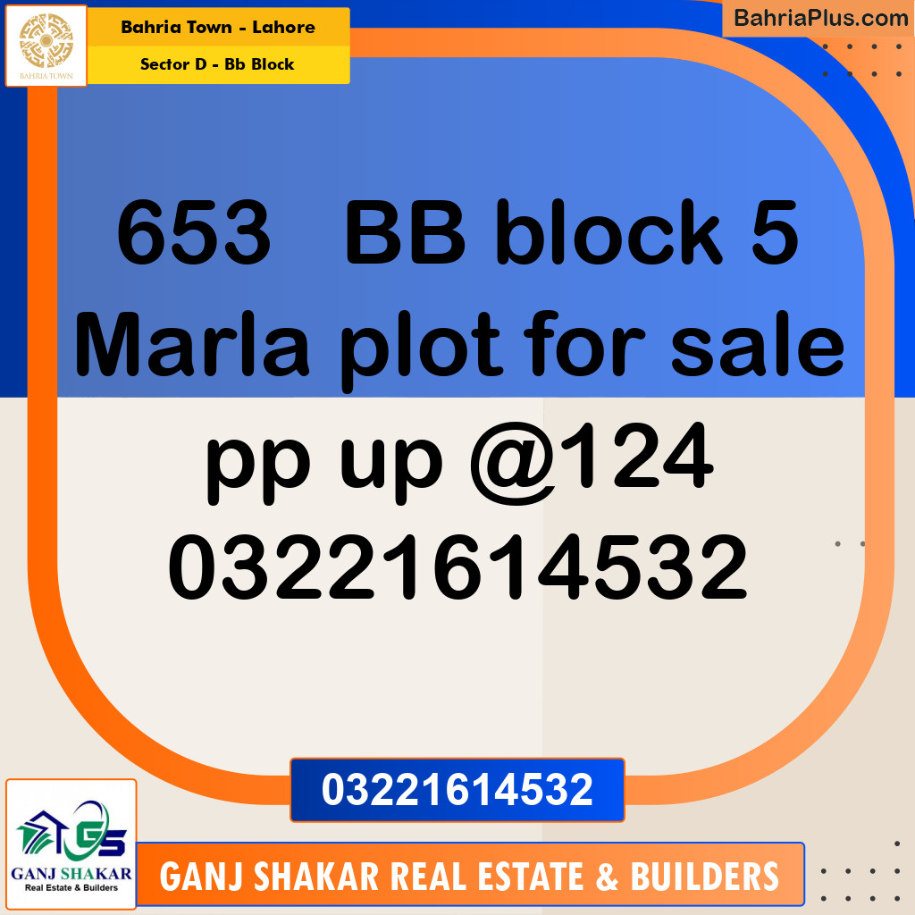 5 Marla Residential Plot for Sale in Sector D - BB Block -  Bahria Town, Lahore - (BP-281383)