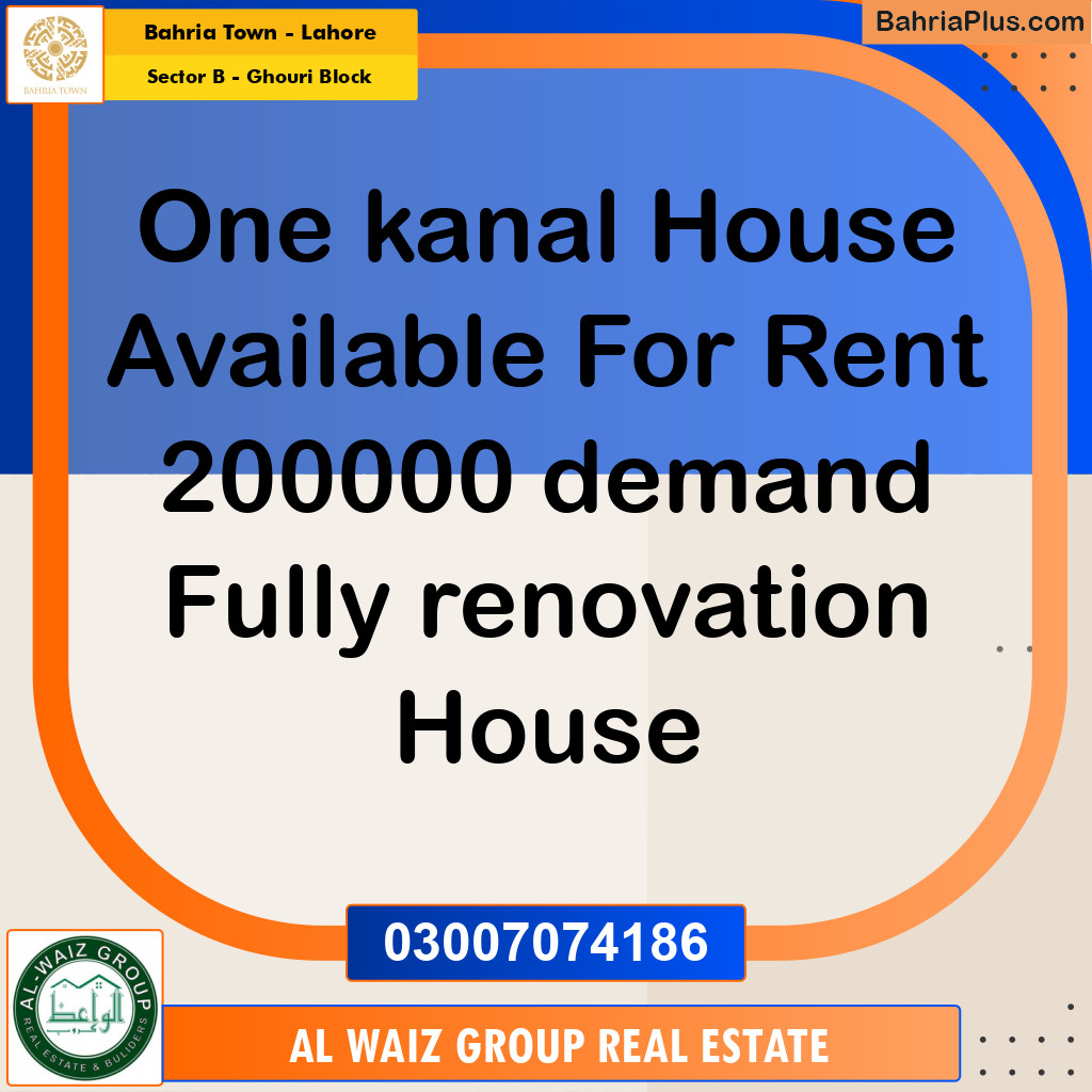 1 Kanal Residential House for Rent in Sector B - Ghouri Block -  Bahria Town, Lahore - (BP-281429)