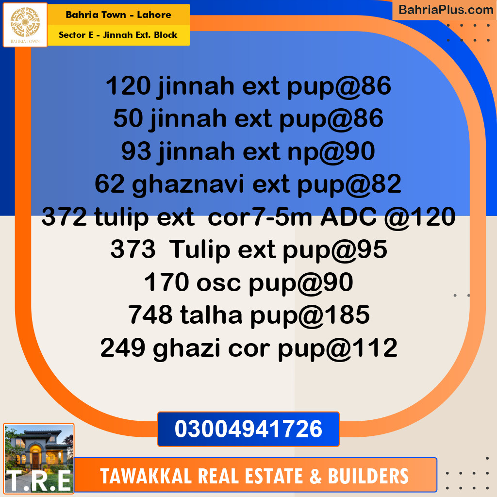 5 Marla Residential Plot for Sale in Sector E - Jinnah Ext. Block -  Bahria Town, Lahore - (BP-281480)