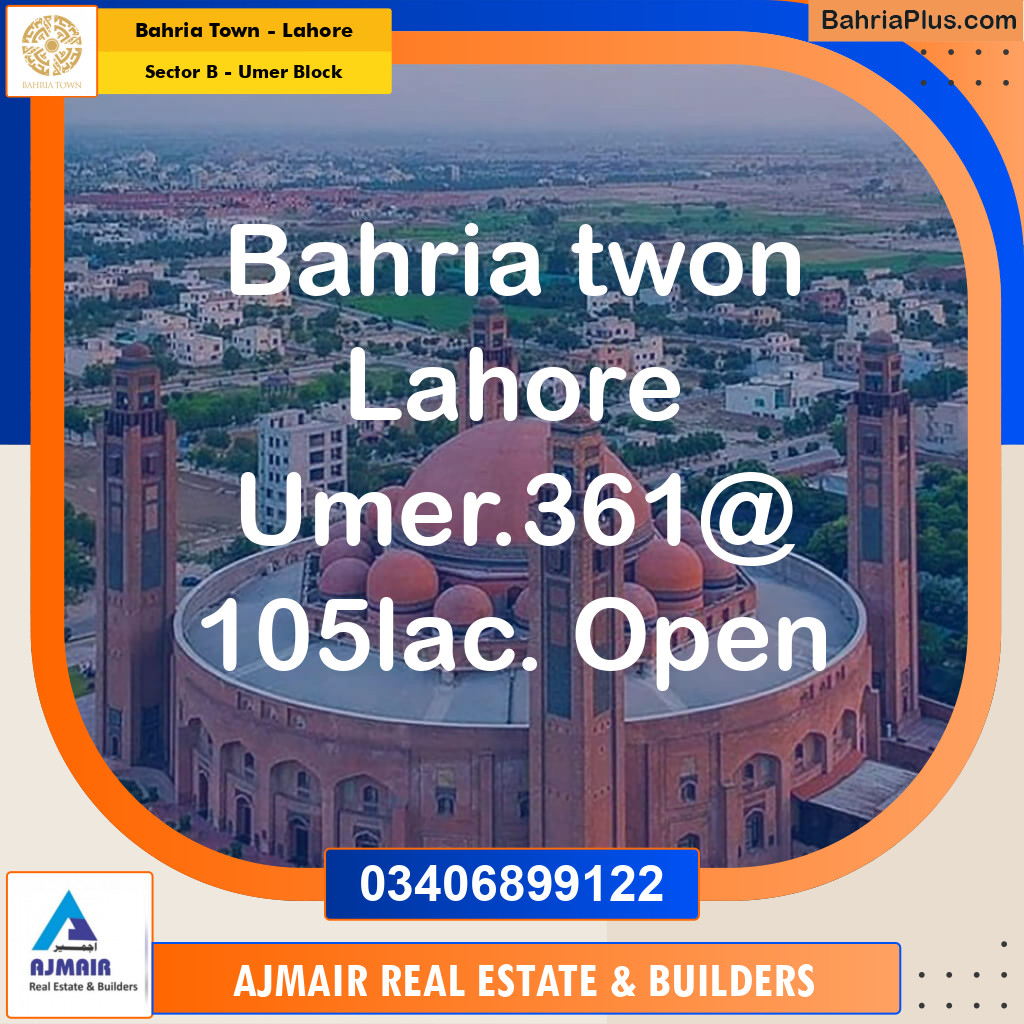 5 Marla Residential Plot for Sale in Sector B - Umer Block -  Bahria Town, Lahore - (BP-281488)