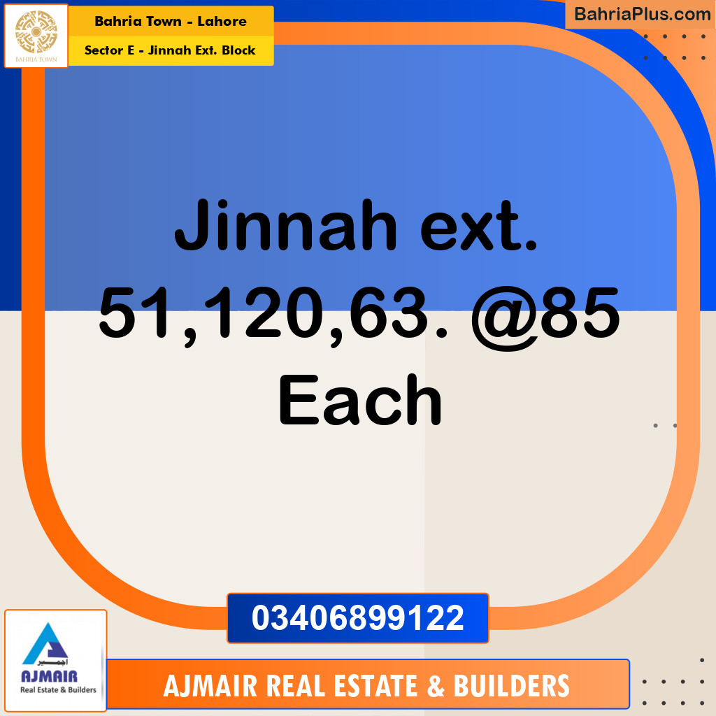 5 Marla Residential Plot for Sale in Sector E - Jinnah Ext. Block -  Bahria Town, Lahore - (BP-281489)