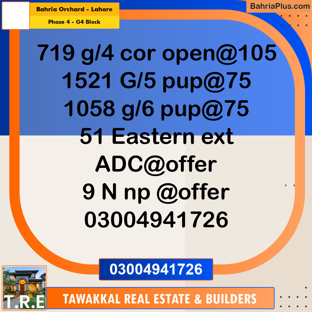 10 Marla Residential Plot for Sale in Phase 4 - G4 Block -  Bahria Orchard, Lahore - (BP-281507)
