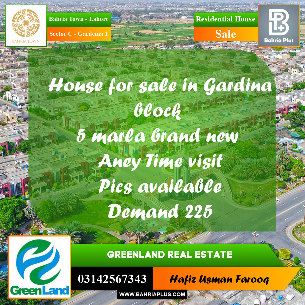 5 Marla Residential House for Sale in Sector C - Gardenia 1 -  Bahria Town, Lahore - (BP-281531)