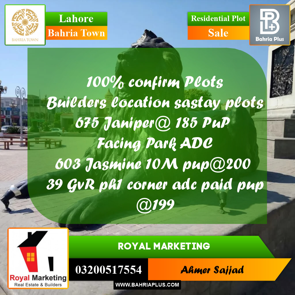 Residential Plot for Sale in Bahria Town, Lahore - (BP-281566)