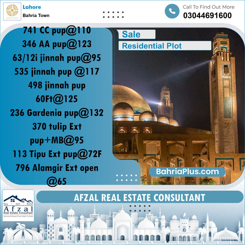 Residential Plot for Sale in Bahria Town, Lahore - (BP-281606)