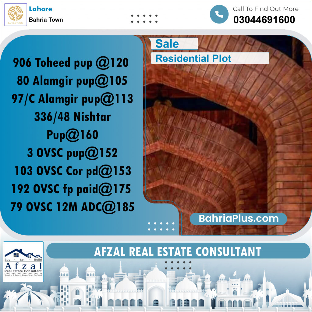 Residential Plot for Sale in Bahria Town, Lahore - (BP-281609)