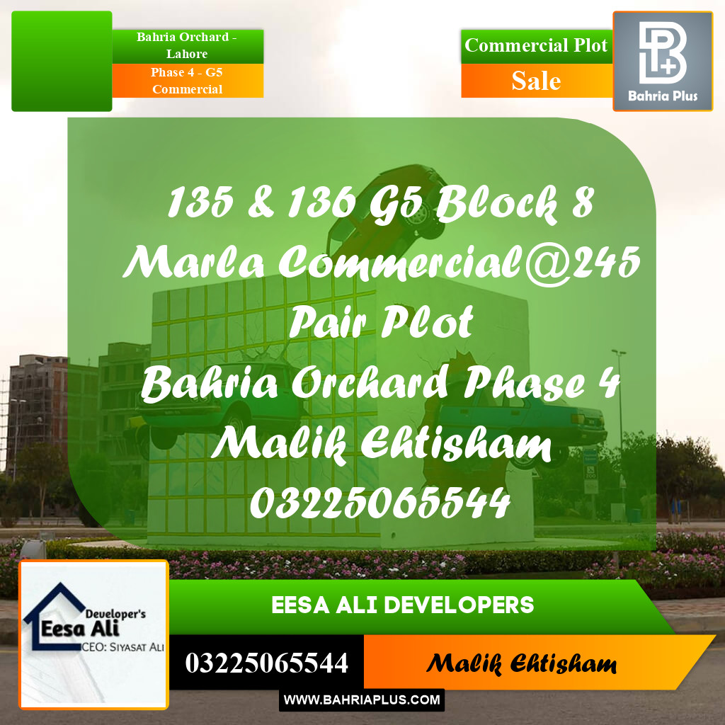 8 Marla Commercial Plot for Sale in Phase 4 - G5 Commercial -  Bahria Orchard, Lahore - (BP-281612)