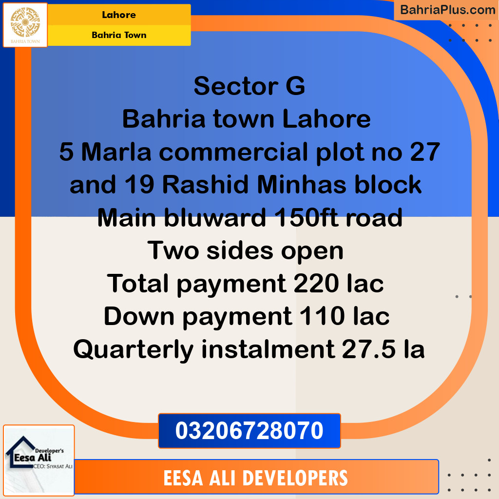 5 Marla Commercial Plot for Sale in Bahria Town, Lahore - (BP-281643)