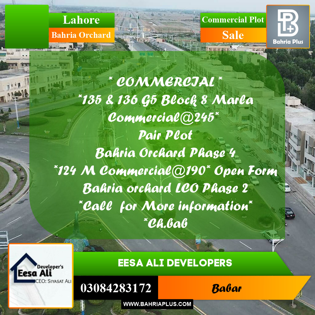 Commercial Plot for Sale in Bahria Orchard, Lahore - (BP-281650)