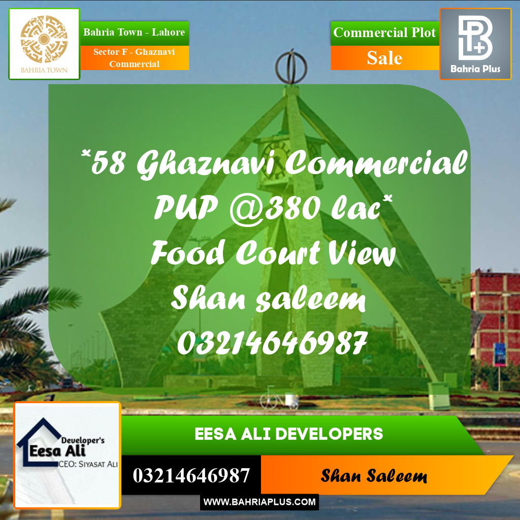 5 Marla Commercial Plot for Sale in Sector F - Ghaznavi Commercial -  Bahria Town, Lahore - (BP-281674)