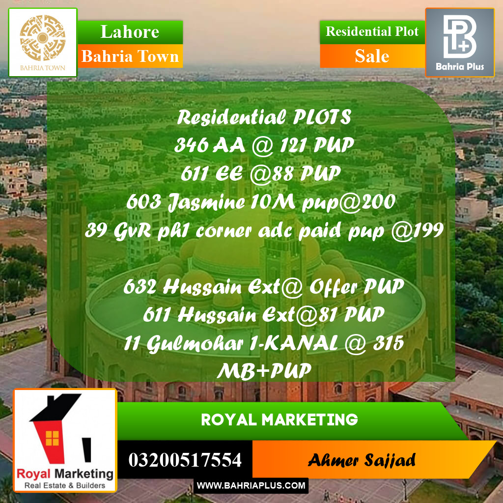 Residential Plot for Sale in Bahria Town, Lahore - (BP-281817)