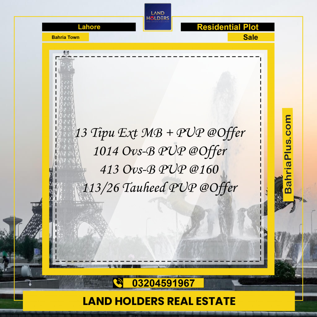 Residential Plot for Sale in Bahria Town, Lahore - (BP-281846)