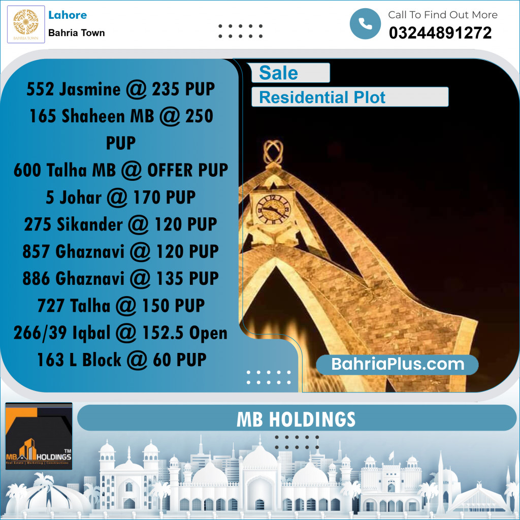 Residential Plot for Sale in Bahria Town, Lahore - (BP-281849)