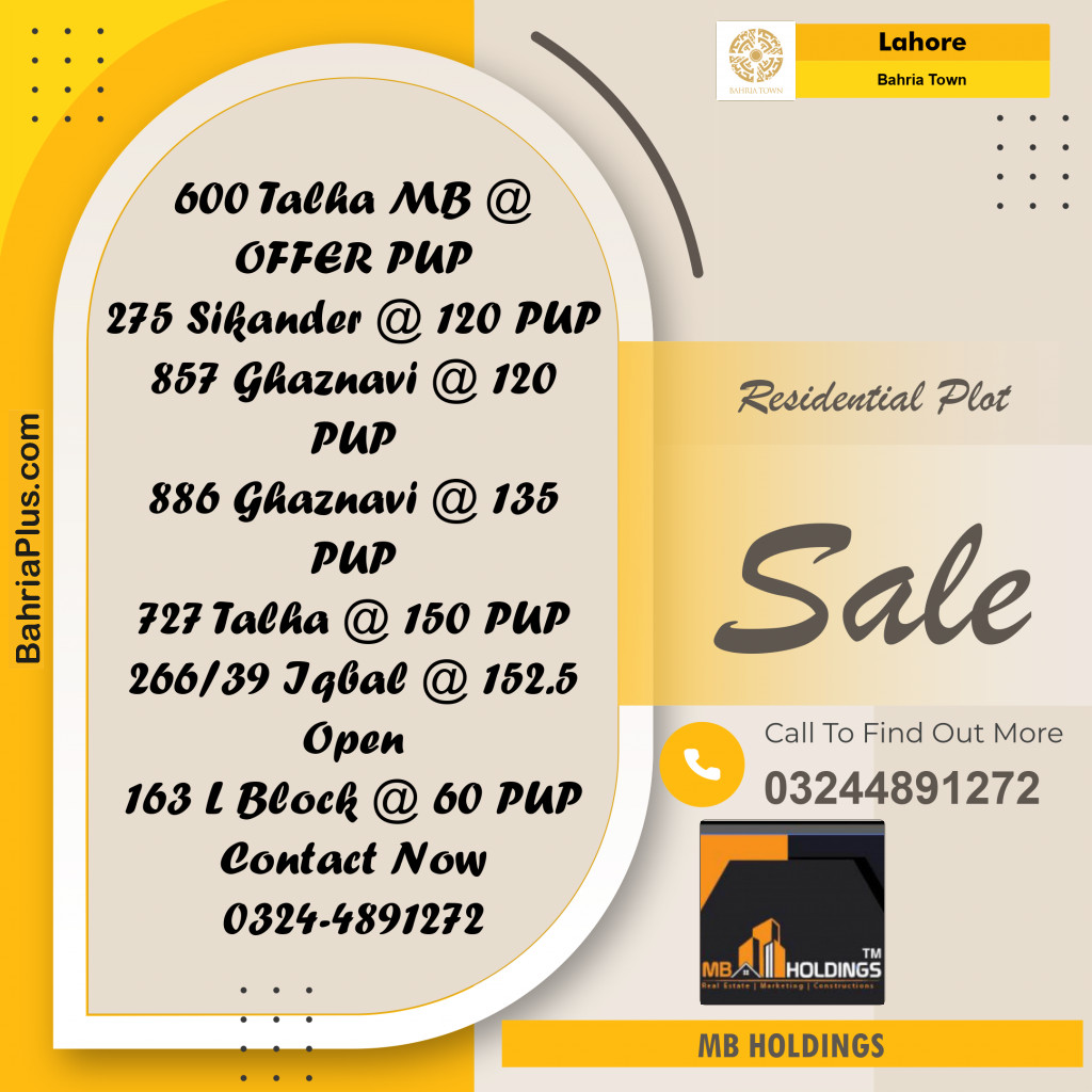 Residential Plot for Sale in Bahria Town, Lahore - (BP-281852)