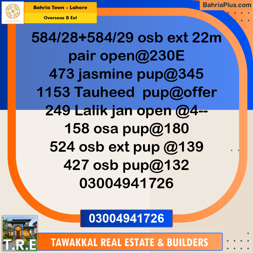 22 Marla Residential Plot for Sale in Overseas B Ext -  Bahria Town, Lahore - (BP-281860)