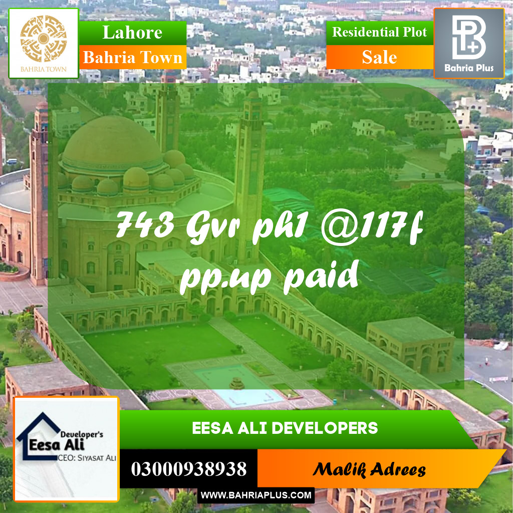 Residential Plot for Sale in Bahria Town, Lahore - (BP-281876)