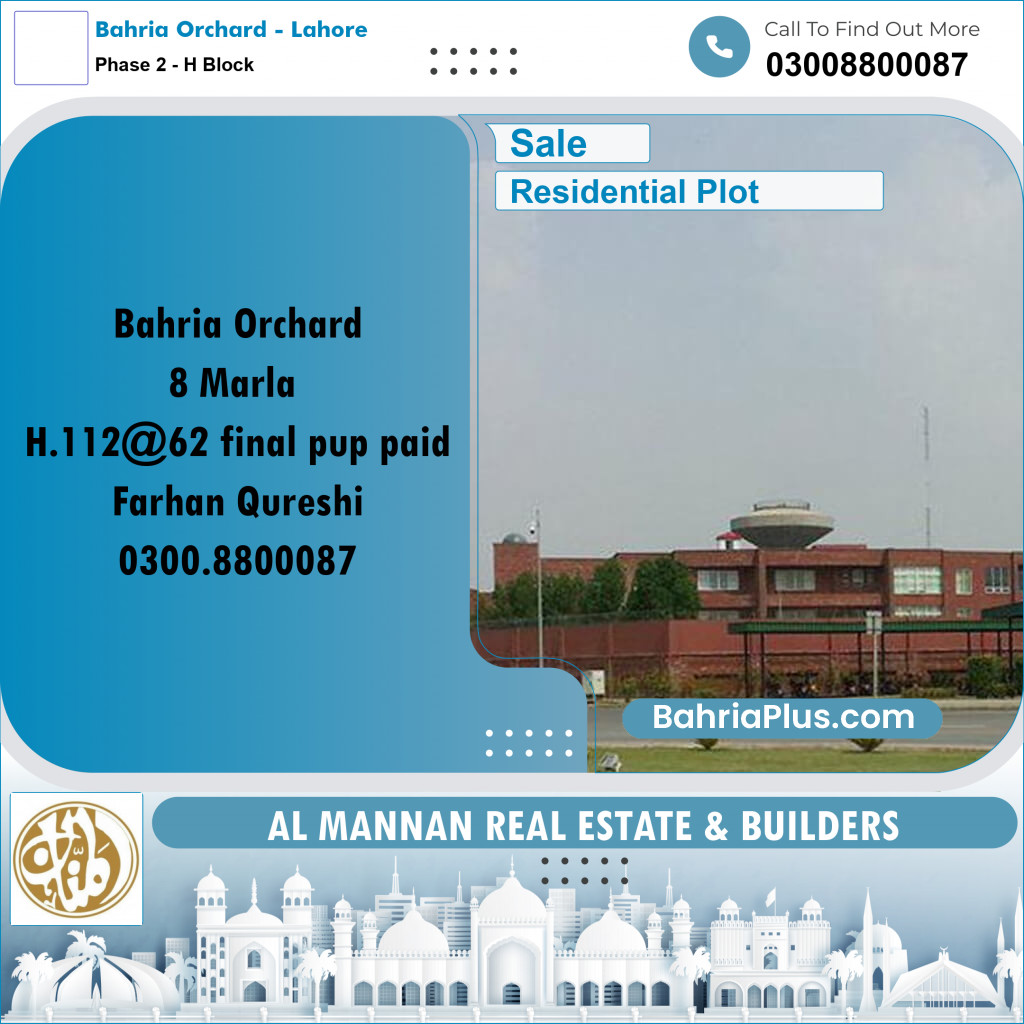 8 Marla Residential Plot for Sale in Phase 2 - H Block -  Bahria Orchard, Lahore - (BP-281882)