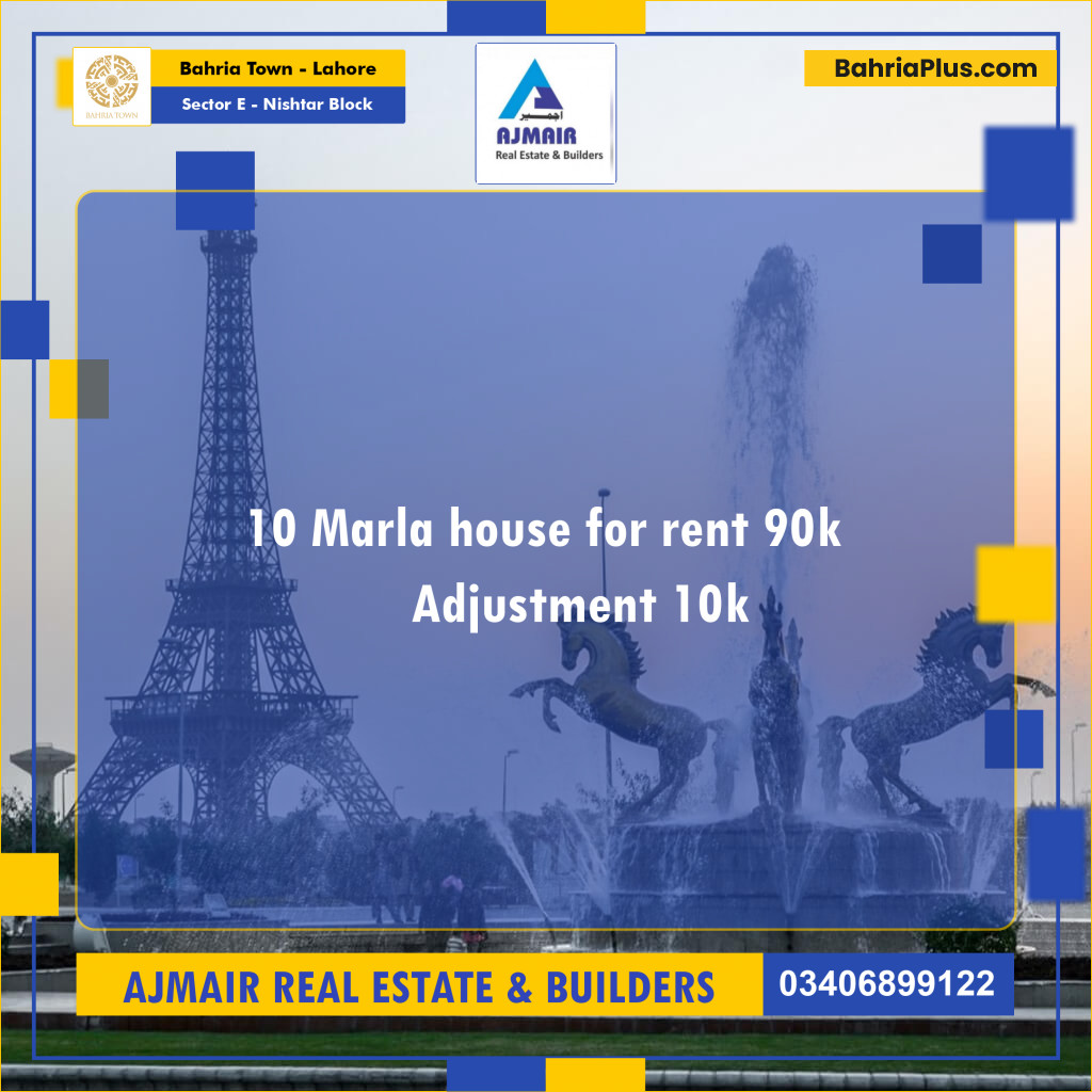 10 Marla Residential House for Rent in Sector E - Nishtar Block -  Bahria Town, Lahore - (BP-281936)