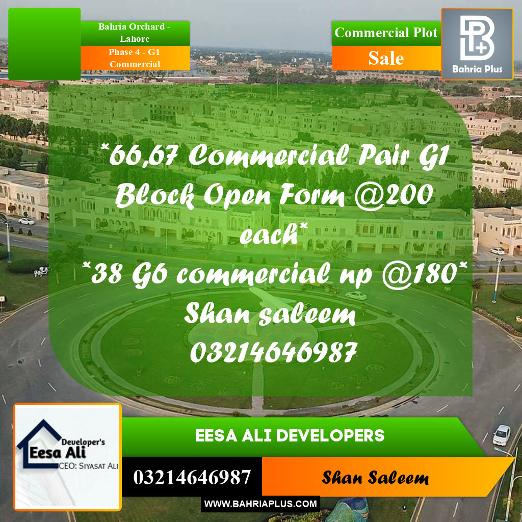 5 Marla Commercial Plot for Sale in Phase 4 - G1 Commercial -  Bahria Orchard, Lahore - (BP-281939)