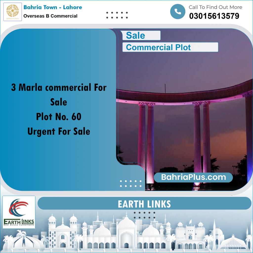 3 Marla Commercial Plot for Sale in Overseas B Commercial -  Bahria Town, Lahore - (BP-281984)