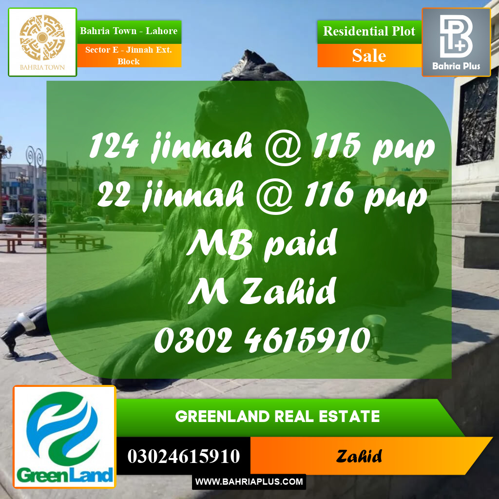 5 Marla Residential Plot for Sale in Sector E - Jinnah Ext. Block -  Bahria Town, Lahore - (BP-282019)