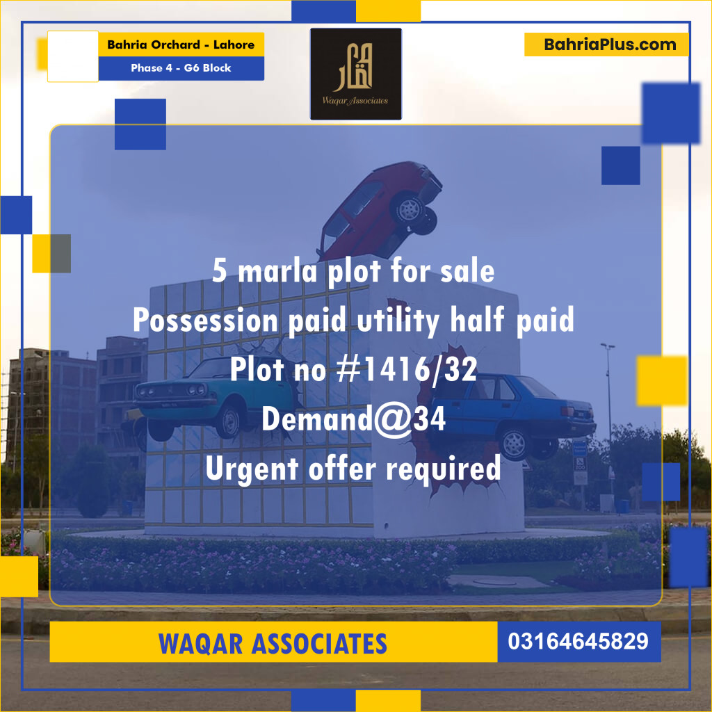 5 Marla Residential Plot for Sale in Phase 4 - G6 Block -  Bahria Orchard, Lahore - (BP-282033)