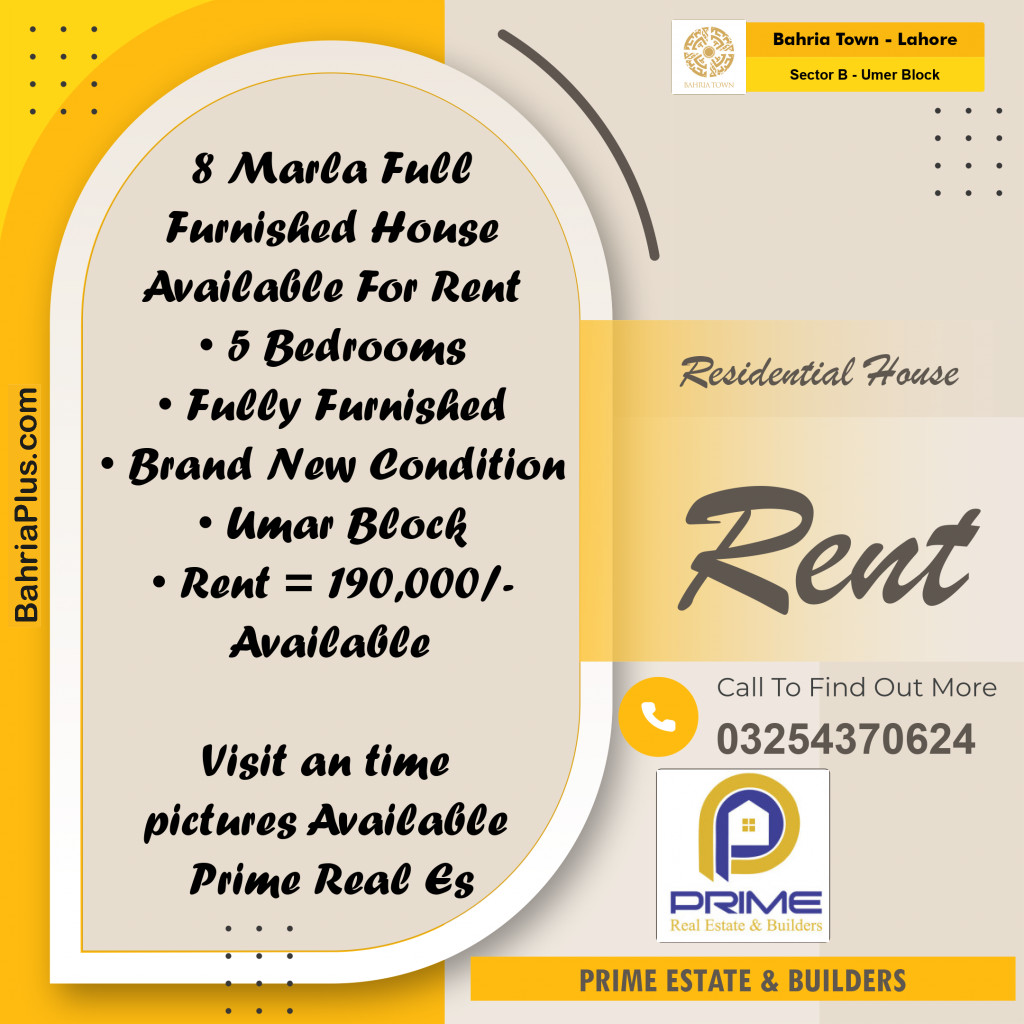 8 Marla Residential House for Rent in Sector B - Umer Block -  Bahria Town, Lahore - (BP-282042)